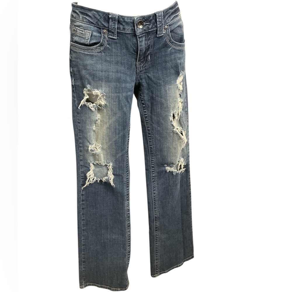 Refuge bootcut low rise tattered and distressed size 7 jeans 32 inseam
